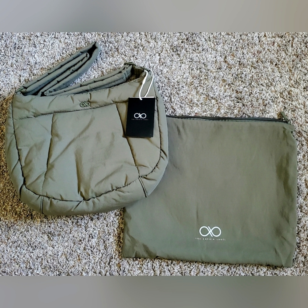 The Sophia Label Cosy Puffy Nylon Crossbody Bag in Pine- Olive Green